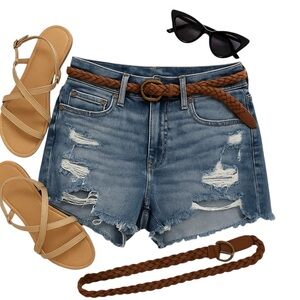 American Eagle Next Level Stretch High Rise Distressed Jean Shorts Blue 8 in EUC